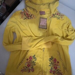 Rare Vintage Juicy Couture Women's terry cloth Yellow Embroidered Zip Hoodie